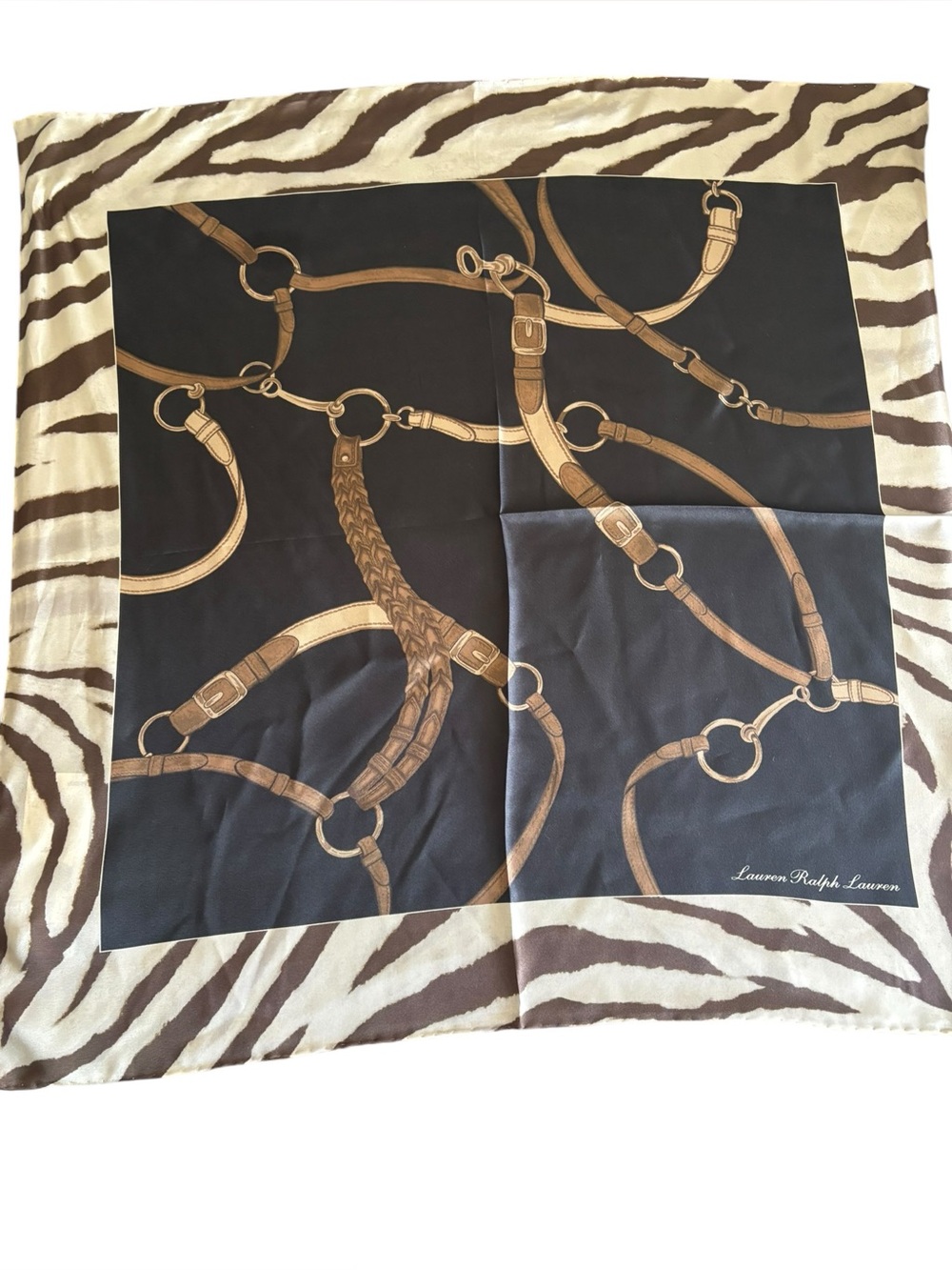 Women’s Lauren Ralph Lauren Square Silk Scarf Brindle Pattern 25x25
